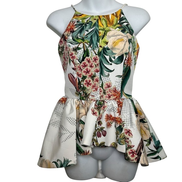 Anthropologie Cameo Dahlia floral peplum top size XS party cocktail scuba knit - Picture 2 of 7